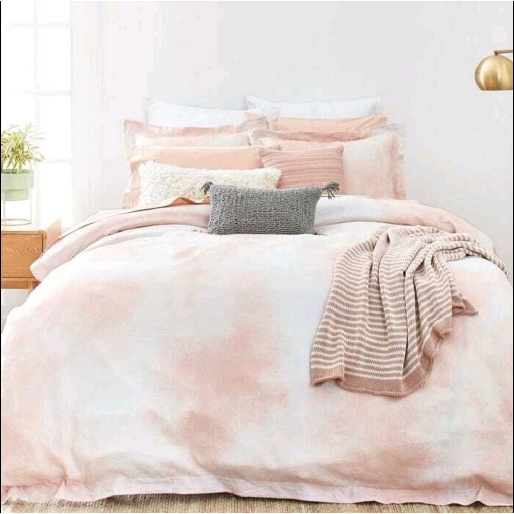 Splendid Pink And White Linen And Cotton Duvet Cover King Size Almafi Marble